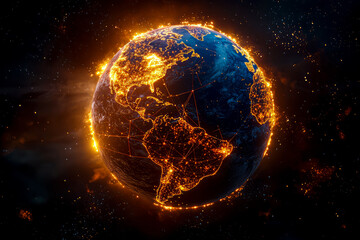 Global Connectivity Illuminated Earth in Futuristic Digital Illustration