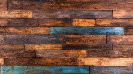 Naklejka premium seamless Multi-toned Reclaimed Wood Wall with Vintage Teal Accents and Natural Textures