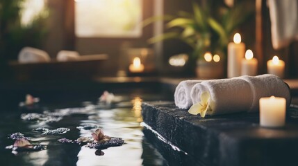 A luxurious spa with relaxing ambiance and soothing decor, Spa scene, Elegant style