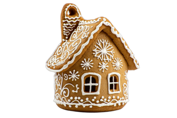 a gingerbread house made of icing on a transparent background PNG image, PNG file, Generative art.