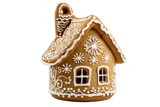a gingerbread house made of icing on a transparent background PNG image, PNG file, Generative art.