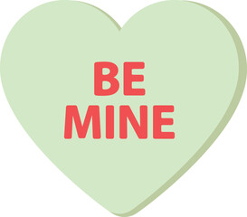Be Mine heart shape valentine's day green candy icon.