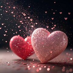 Obraz premium Valentines, Red glowing heart, particle effect, romantic atmosphere, dark background, sparkles, Valentine's Day concept, digital art, 3D rendering, bokeh lights, ethereal, magical, love symbol