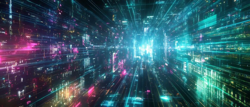 Experience the chaos of glitch databending through vibrant colors and distorted light patterns