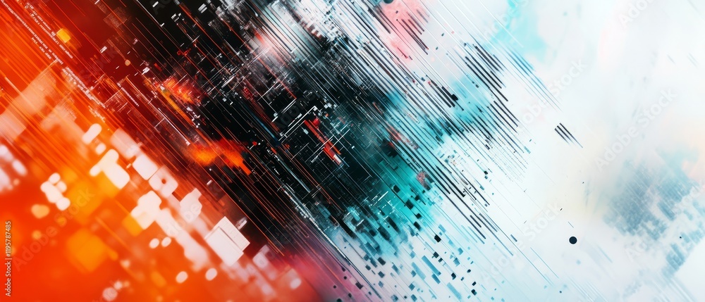 Poster glitch patterns display digital distortion with vibrant colors and abstract effects