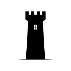 Tower icon. Watchtower. Black silhouette. Front side view. Vector simple flat graphic illustration. Isolated object on white background. Isolate.