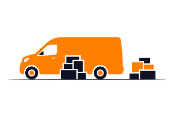 Fototapeta premium Van and boxes icon. Delivery truck. Colored silhouette. Side view. Vector simple flat graphic illustration. Isolated object on white background. Isolate.