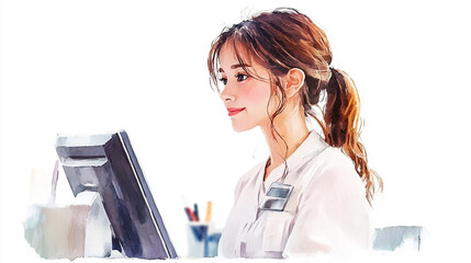 受付を担当する女性のイラスト素材