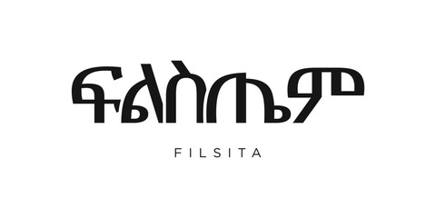 Filsita in the Ethiopia emblem. The design features a geometric style, vector illustration with bold typography in a modern font. The graphic slogan lettering.