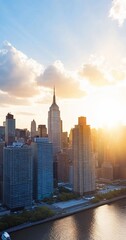 Obraz premium NYC sunset skyline, cityscape view