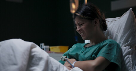 Female patient suffers from stomachache.