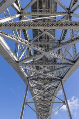 Portugal, Porto. Underside of the metal construction of the Dom Luis I bridge along the Douro River.