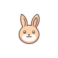 Fototapeta premium Cute cartoon rabbit head, simple design, isolated on white, use for children's book illustrations