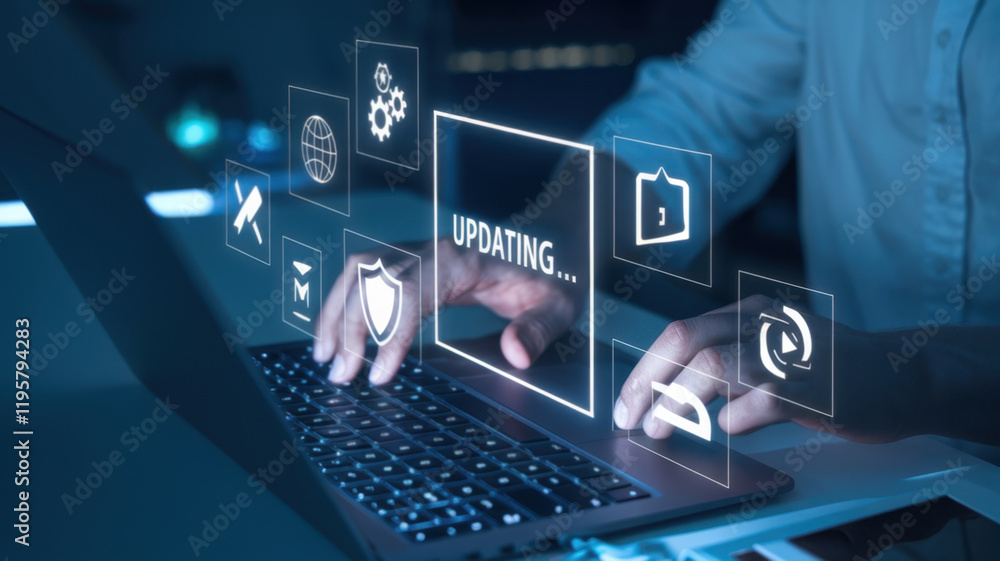 Poster Modern Update Software Application Concept Showcasing an Innovative Technology Solution for Users