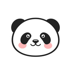White kawaii panda's head on white background. Vector cute animal character.