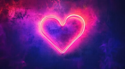 Fototapeta premium a glowing pink neon heart against a vibrant purple and blue smoky textured background
