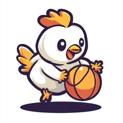 Obraz premium Chicken dribbles a basketball on white background, for sport, cartoons, or education