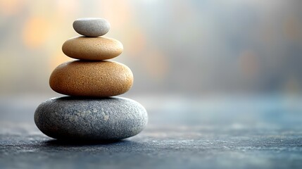 Balanced stones, zen garden, outdoor serenity, blurred background, meditation