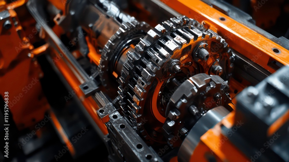 Aufkleber Close-up of intricate industrial machine gears, showcasing precision engineering and complex mechanics.