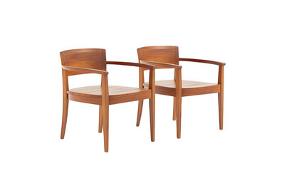 Fototapeta premium Elegant Wooden Armchairs Mid Century Modern Design Pair of Chairs Home Furniture Interior Design