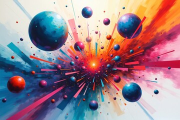 Colorful Abstract Digital Artwork Featuring Spheres and Geometric Design