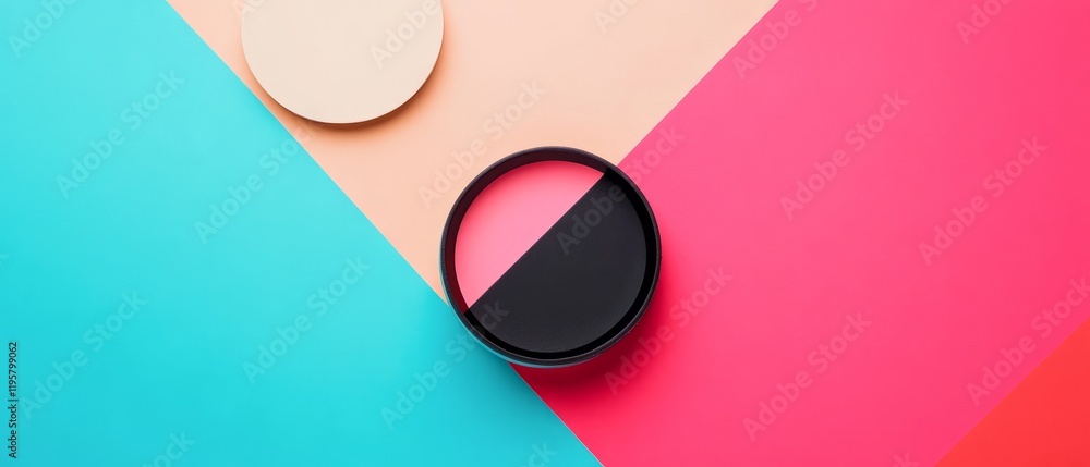 Poster minimalist banner template with geometric shapes and bright colors on a structured backdrop