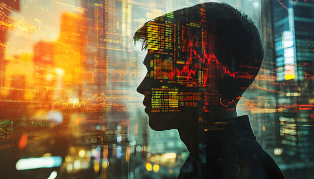 Business Finance concept: Double exposure trading stock control panel strategy marketing