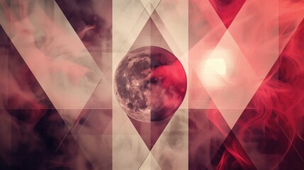 astral geometric background, light silver and crimson red