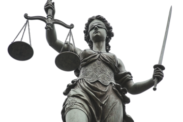 a statue of a lady justice holding a sword and a scale in her hands PNG image, PNG file, Generative art.