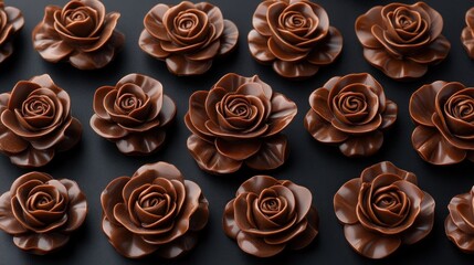 A beautiful arrangement of chocolate roses on a dark background, perfect for dessert decoration ideas