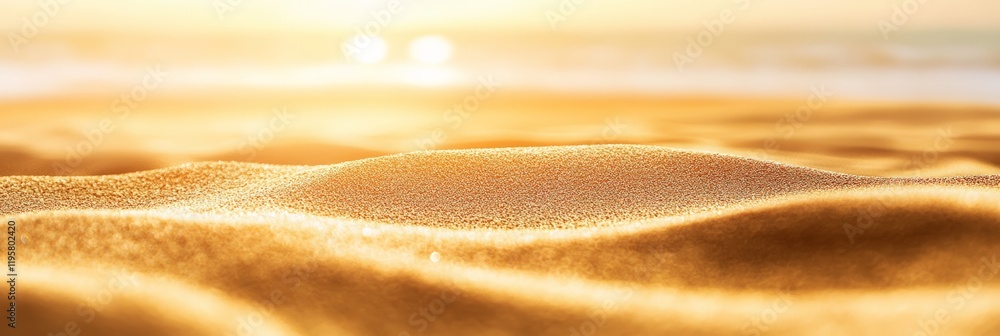 Aufkleber close up view of golden sand dunes glistening under the warm glow of the setting sun at a beautiful 