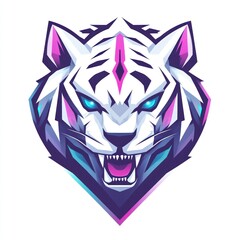 White Tiger Head Graphic Design, Aggressive, Digital Art, Abstract Style