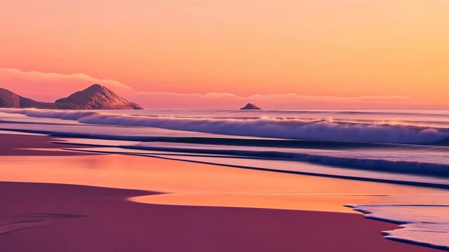 Sunset over a serene beach with soft pastel colors reflecting on the water. Peaceful scenery for Easter and Springtime celebrations. High quality 4k footage