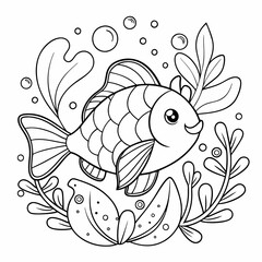 Fish coloring page, children, outline, education, line, art, sketch, drawing