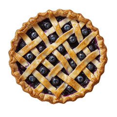 Delicious homemade blueberry pie with lattice crust on transparent or white background