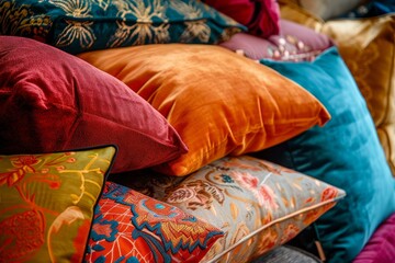 Pile of colorful cushions creating a cozy and inviting atmosphere
