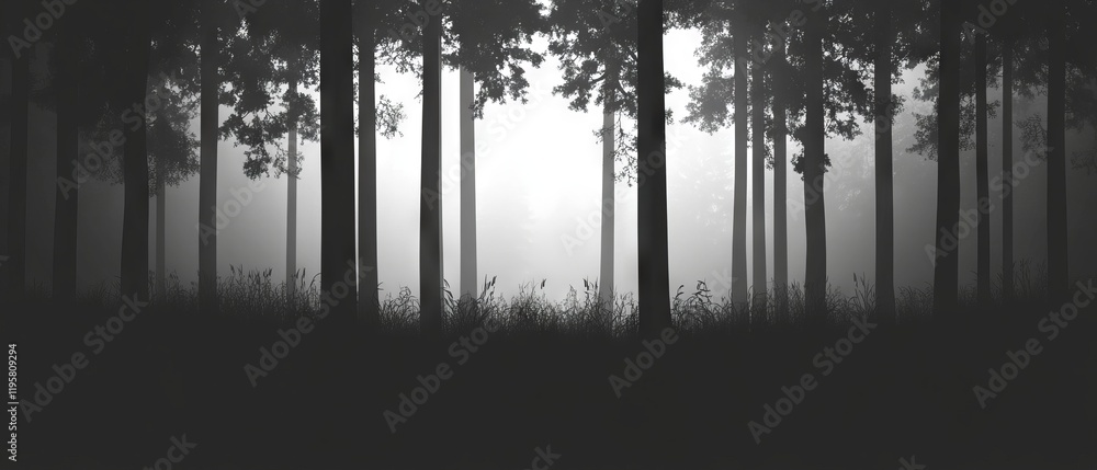 Poster mysterious dark forest silhouette with trees creating a dramatic and serene atmosphere