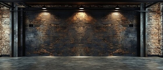 Urban and industrial dark brick wall banner template with blank center space for design