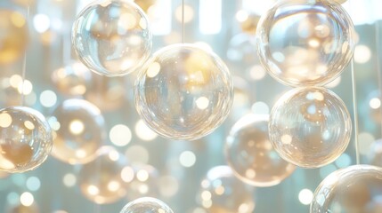 Fototapeta premium 3d render of abstract art 3d background with surreal motion moving festive wavy party balls sphere particles liquid substance in blue purple yellow gradient color
