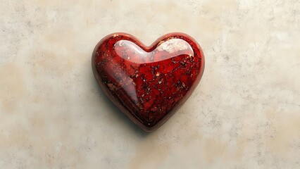 Obraz premium Red Polished Stone Heart on Textured Surface
