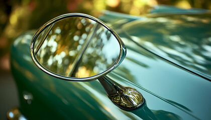 Close-up of a cara??s rearview mirror with a blur