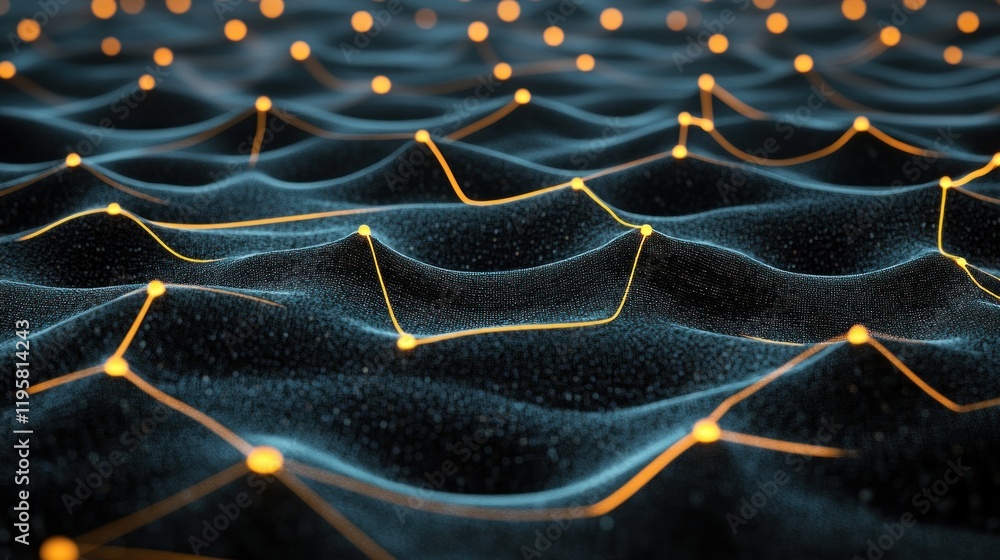 Poster abstract digital landscape with glowing nodes and connections