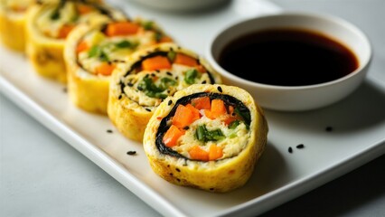 Vegetable Egg Roll Sushi with Dipping Sauce