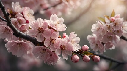 Naklejka premium Belleza efímera de los cerezos en flor capturada en un delicado primer plano
