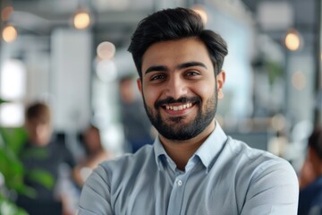 Obraz premium Happy Indian businessman posing in office headshot.