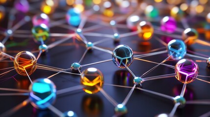 3d render of abstract art 3d background with surreal motion moving festive wavy party balls sphere particles liquid substance in blue purple yellow gradient color