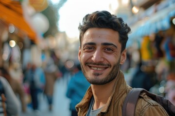 Fototapeta premium Young arab man smiling confident standing at street