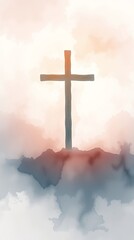 Obraz premium Wooden cross silhouetted against a sunrise sky.