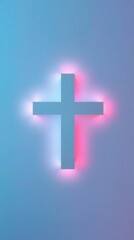 Obraz premium Illuminated Cross on a Blue Wall