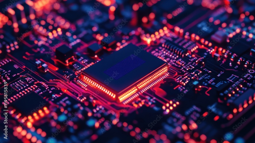 Aufkleber Illuminated Central Processing Unit On Circuit Board